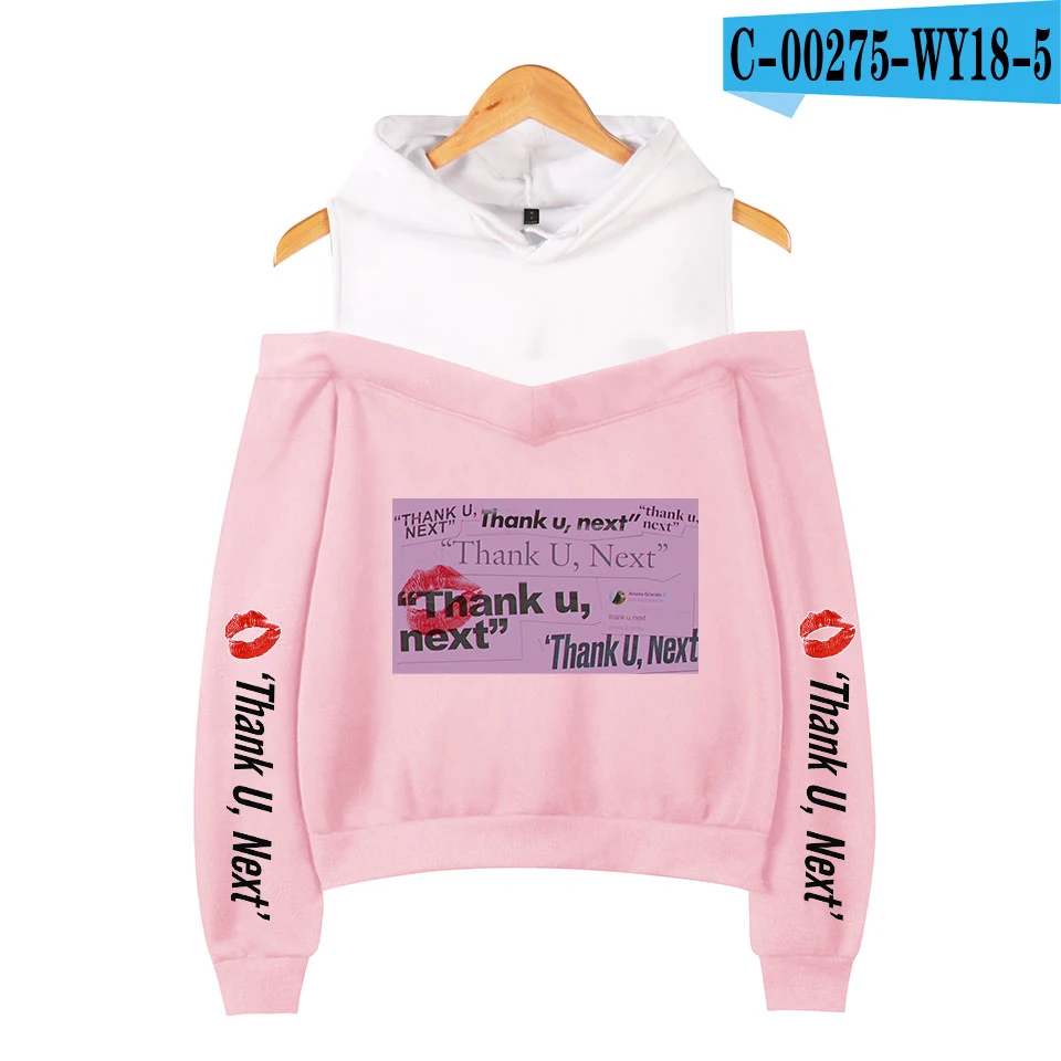 pink Ariana Grande толстовки с принтом, свитшоты, Женский пуловер с длинным рукавом, толстовки с открытыми плечами, сексуальная уличная одежда с капюшоном размера плюс - Цвет: pink