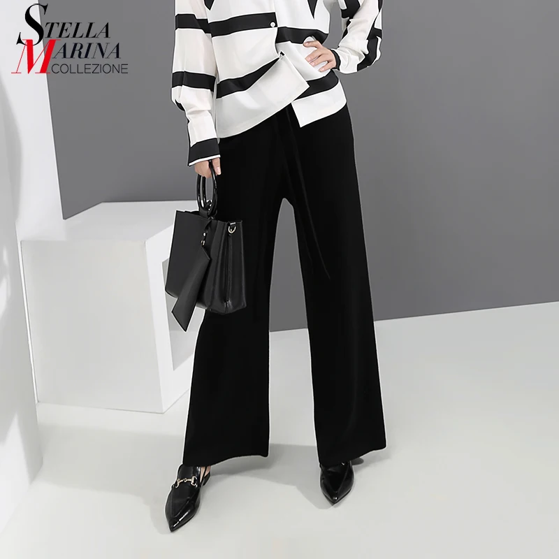 

* New 2019 Korean Style Women Autumn Black Straight Sweat Pants Elastic Waist Full Length Ladies Casual Sweatpants Trousers 5555