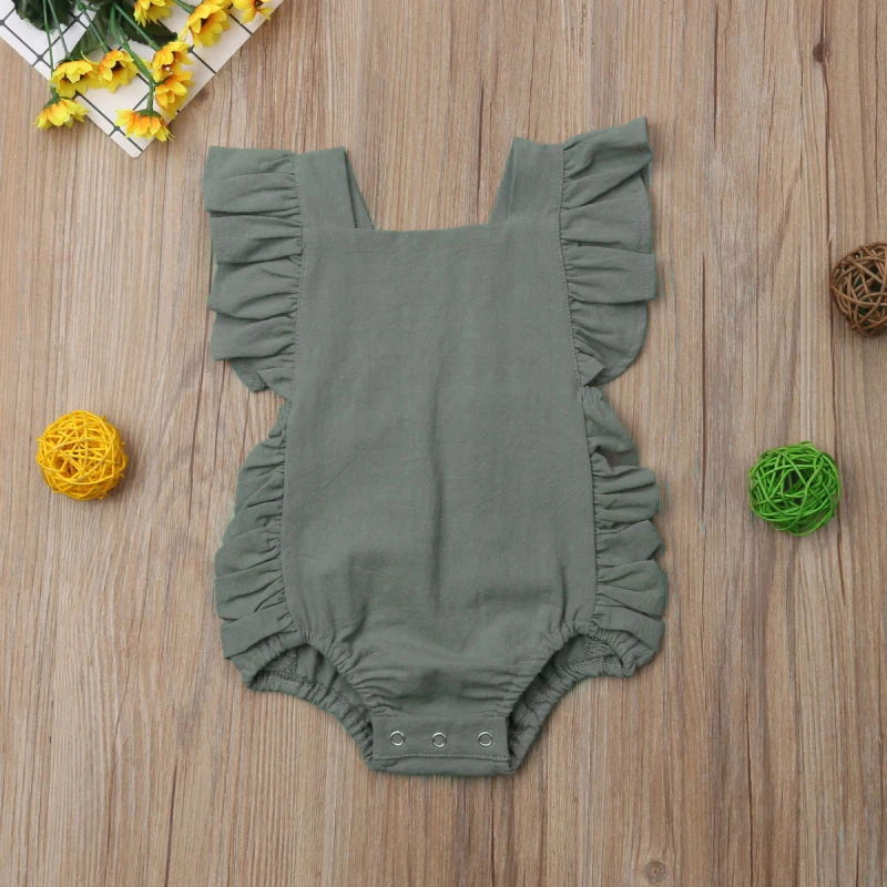 customised baby bodysuits Newborn Baby Girl Ruffled Solid Color Sleeveless Backless Romper Jumpsuit Outfit Sunsuit Baby Summer Clothing 0-24M bulk baby bodysuits	