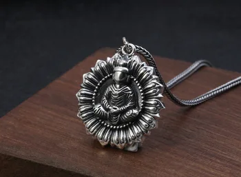 

925 Sterling Silver Shakyamuni Buddha prayer charm pendant men's jewelry A4421