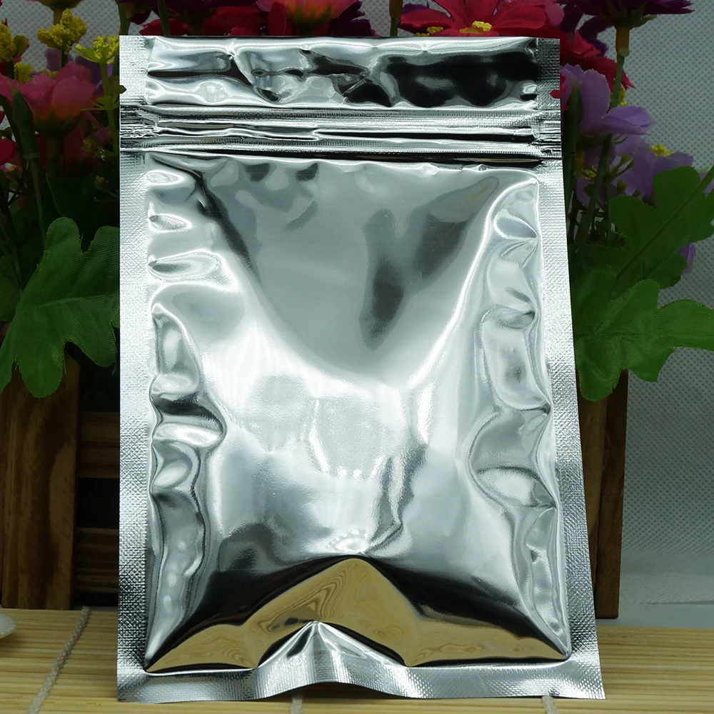 12x20cm 100pcs Silver Plating Aluminum Foil Zip Lock Bags Peanut Snack Storage Plastic Zipper Closures Pouch Food Packaging Bag 5