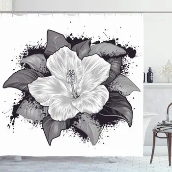 

Shower Curtain Set with Hooks 66x72 Inches Stem Botany Hibiscusflower Closeup Tropical Spring Shape Grunge Design Garden