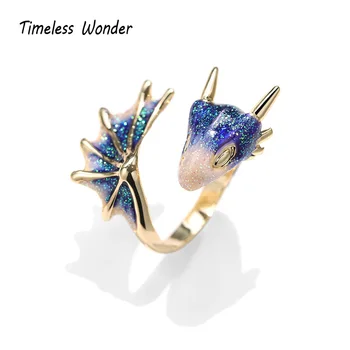

Timeless Wonder Enemal Dragon Statement Rings Women Jewelry Punk Cocktail Designer Boho Gift Ins Gothic Red Green Blue Pink 2394
