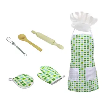 

7pcs Kids Cook Baking Set Safety Innocuity Woodiness Apron Chef Role Play Utensil Toddler Dress Up Costume 510X400X10MM