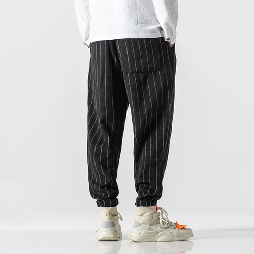 K96 stripe black Мужские уличные повседневные брюки в клетку в стиле хип-хоп, зимние свободные толстые шерстяные мужские брюки-шаровары, спортивные штаны - Цвет: K96 stripe black