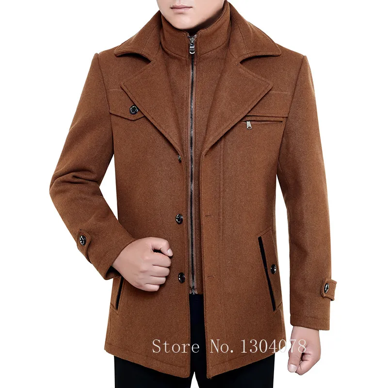 Мужской Тренч со съемным воротником Мужское пальто зимнее шерстяное пальто модное деловое плотное тонкое пальто куртка