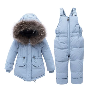 

Winter Jacket Kids Overall for Girl Children Snowsuit Baby Boy Girl Parka Coat Duck Down Jacket + Jumpsuit Toddler Clothing Set