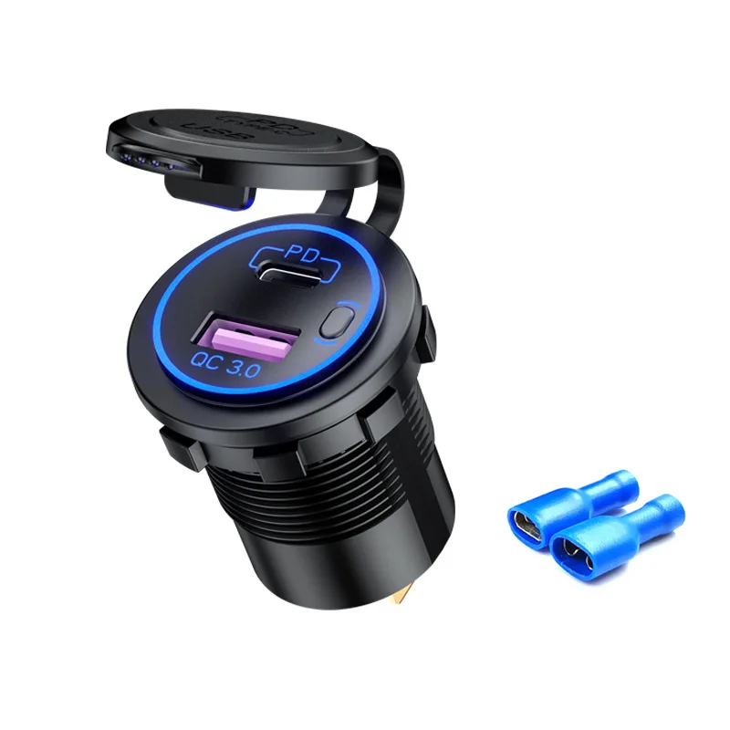 5v 1a usb 60W USB Car Charger PD Type C QC 3.0 Fast Charging Power With Switch USB Car Charger Universal Motorcycle Car Truck RV ATV Boat 65 watt car charger Chargers