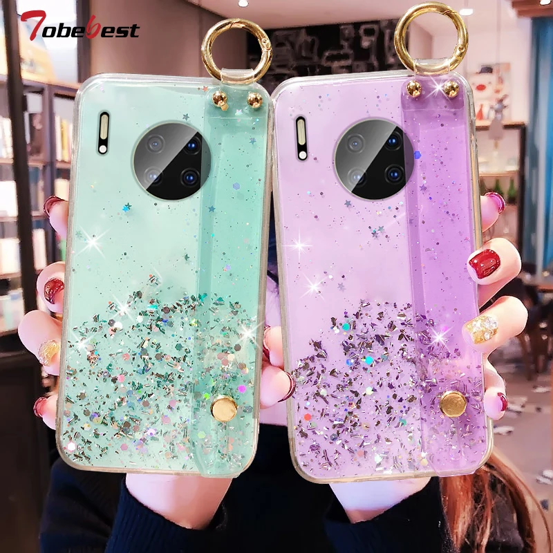 Glitter Phone Case For Huawei With Wrist Strap Soft Silicone Cover_voghion.com