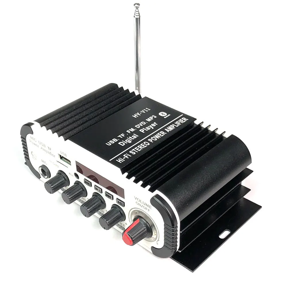 

Car Digital Audio Player Bluetooth Power Amplifier 2CH x 20W Hi-Fi Stereo BASS AMP with MIC Karaoke Reverberation HY-V11