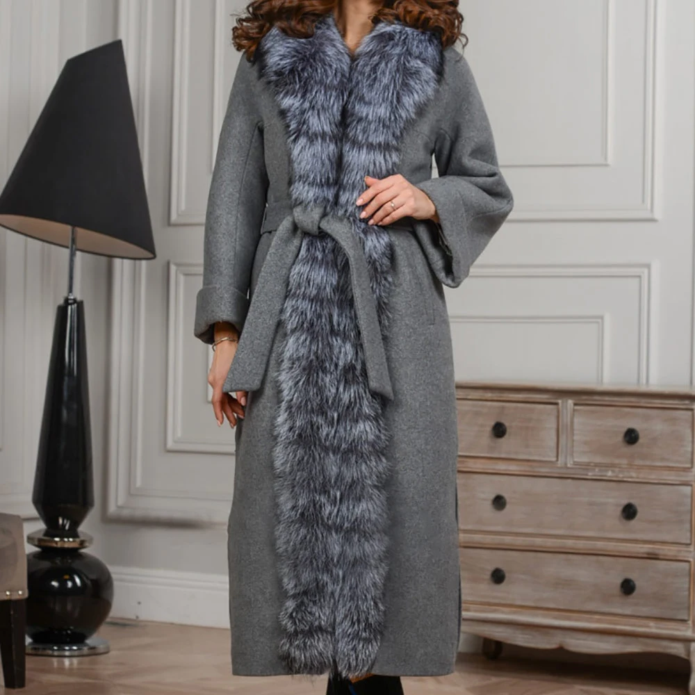 YZ. FURTURE Женское пальто, верхняя одежда, зимняя одежда, модная теплая шерстяная шуба из лисьего меха, женское элегантное шерстяное пальто из натурального меха