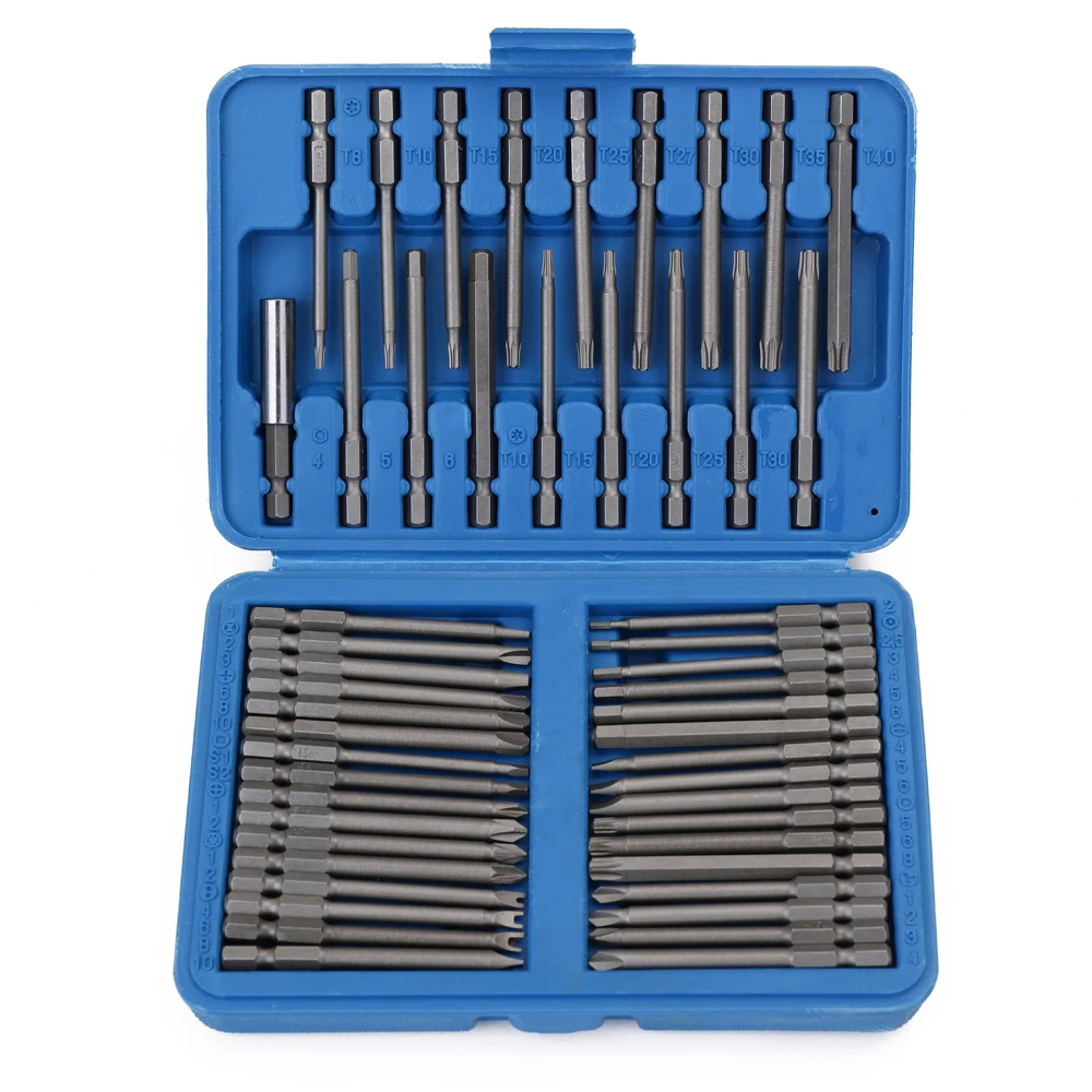 

Hot New 50pcs 1/4" 75mm Practical High Hardness Chrome Vanadium Steel Extra Long Reach Bit Set Screwdriver Bits Kit