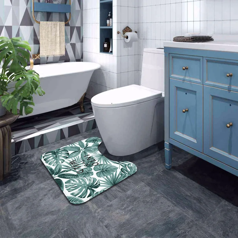 Plant Series Toilet Chamber Pot Mat U-Shaped Coaster Bathroom Mat Toilet Water-Absorbing-Slip Mat Machine Washable