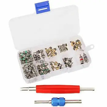 

100+2PCS Valve Cores with Double Head Dismantling Installer Remover Repair Tool Box Valve Core Assortment Kit