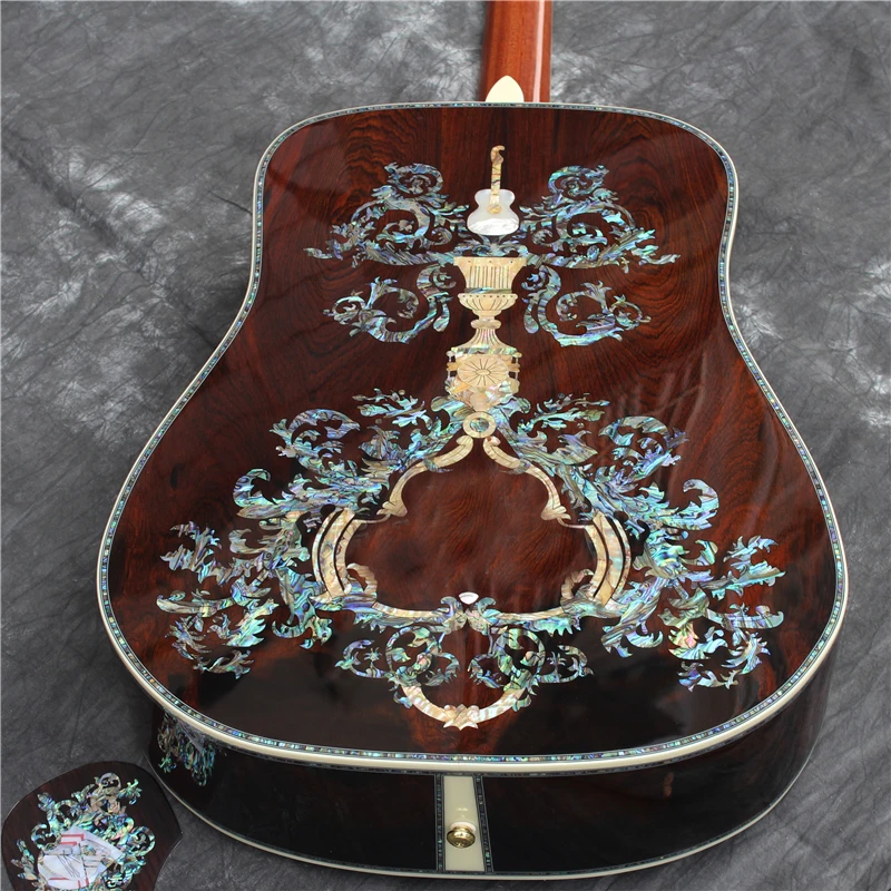 Deluxe Abalone Inlay Solid Cocobolo Acoustic Guitar, Handcraft Acoustic Guitars Folk Guitar