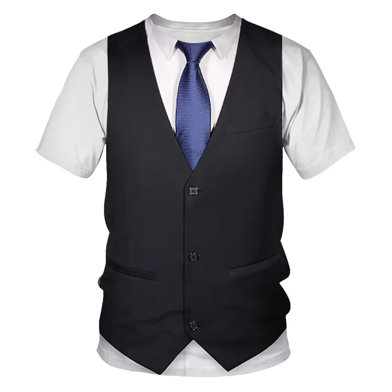 Funny Fake Suit 3D T shirt Tuxedo Bow Tie Printed shirts Men Summer Fashion Short Sleeve Streetwear Vest Tshirt | Мужская одежда
