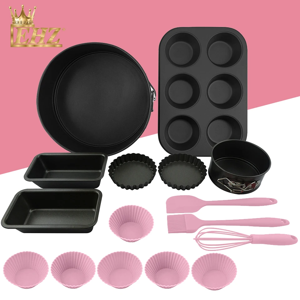 ehz bakeware seti kek tava seti 16 adet agir karbon celik seri kek kalibi firin tepsisi silikon yapismaz diy mutfak pisirme araclari