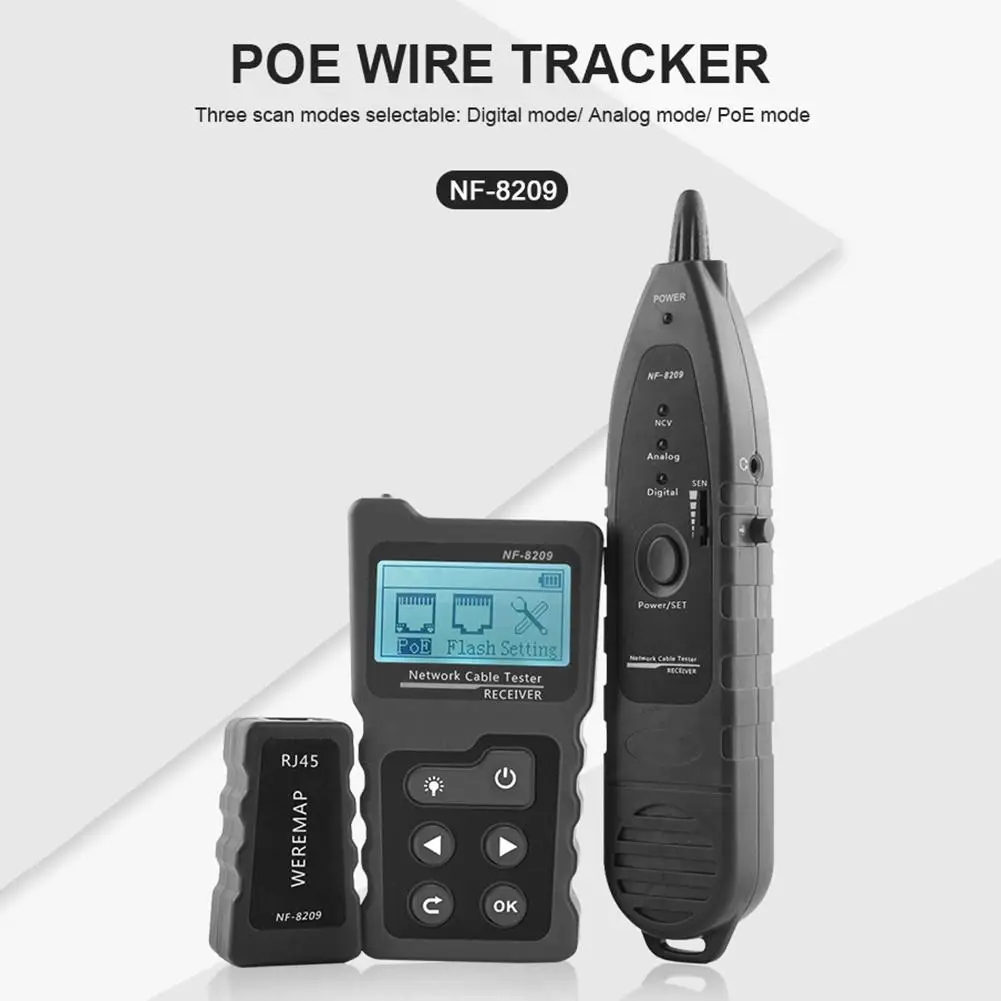 

NF-8209 LCD Display Measure Length Lan Cable POE Wire Checker Cat5 Cat6 Lan Test Network Tool Scan Cable Wiremap Tester