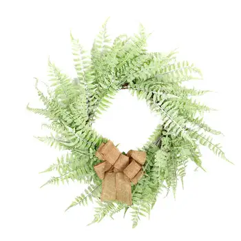 

AsyPets Simulation Flocking Garland Wreath Tufted Fern Leaf Wall Hanging Sackcloth Bow Knot Home Wreath