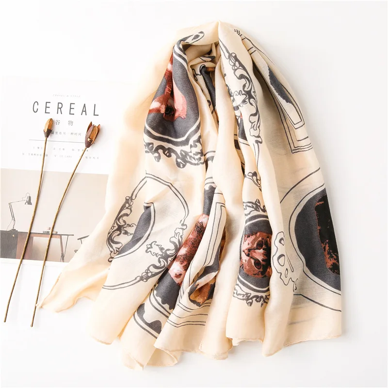 

Export South Korea Spring and Summer New Style Animal Cat Pattern Square Scarf Shawl Thin Silk Scarves Women's Soft Cotton Gauze