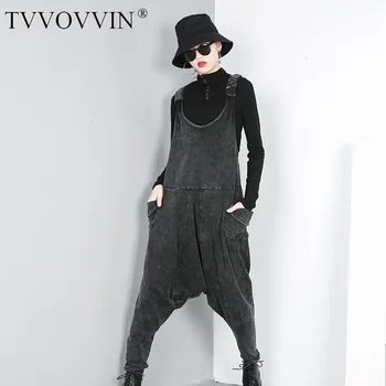 

Korea 2020 New Fashion Spring New Denim Jumpsuit Personality Trousers Casual Loose Overalls Female's Black Jeans Pants YG31001