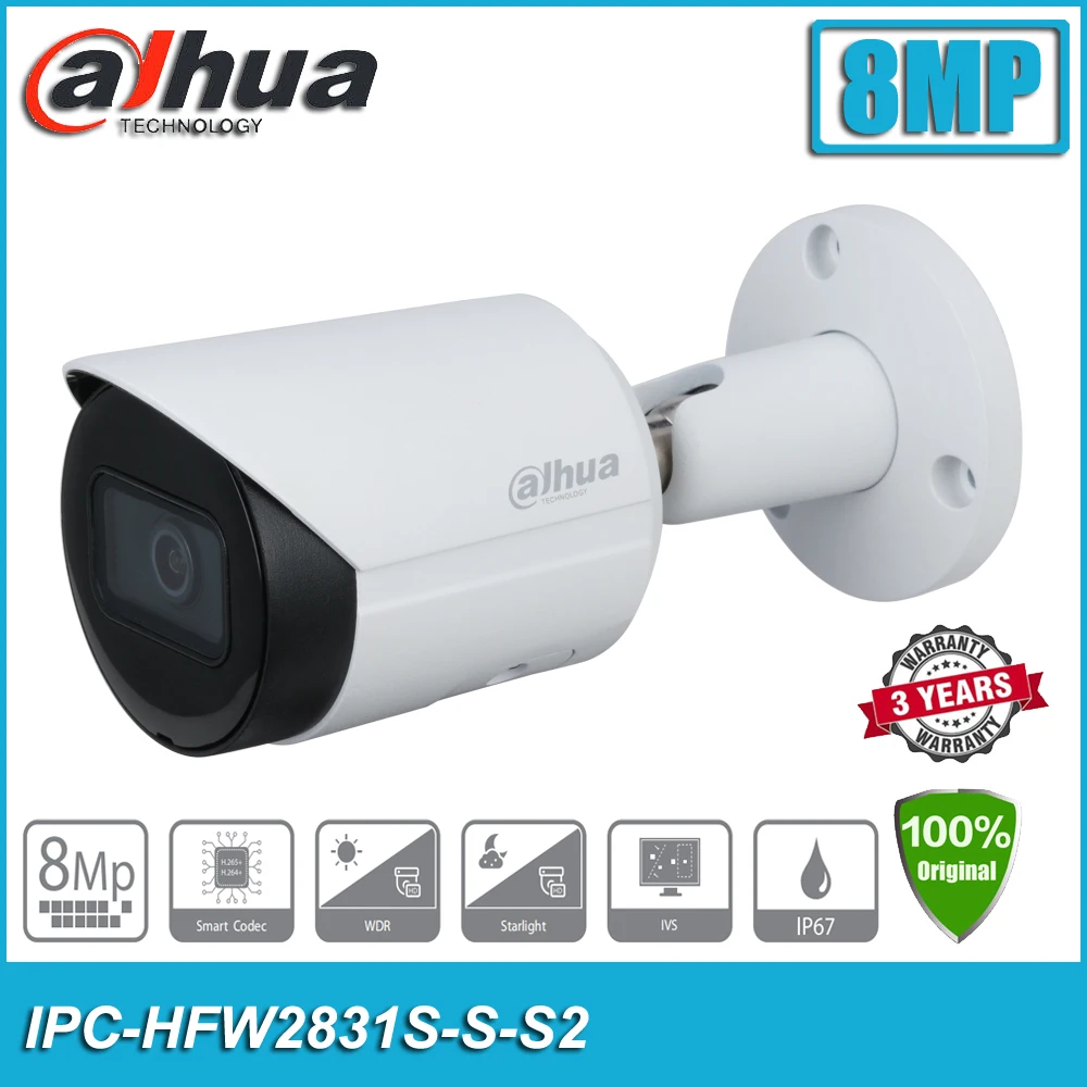 Оригинал Dahua IPC-HFW2831S-S-S2 8MP Lite H.265 IP67 PoE ИК с фиксированным фокусным расстоянием Onvif