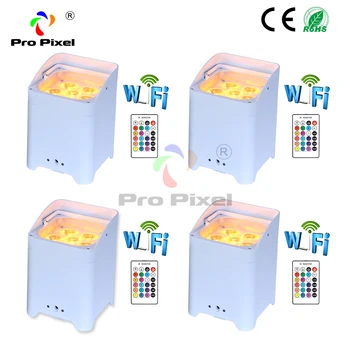 

uplighting led WIFI with iphone uplight battery wireless dmx & IR remote stage light for wedding 4pcs 6x18W RGBWA+UV 6 in 1