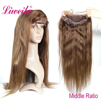 

Liweike Straight #4 Lace Front Wigs 13*4 Brazilian 100% Remy Human Hair 150% Density Pre Plucked Color 4 Medium Brown Lace Wig