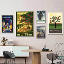 América, al norte del estado, Nueva York, pueblo, Vintage, mapa, carteles, lienzo, pintura, cartel de papel Kraft, Adhesivo de pared, decoración para el hogar, regalo