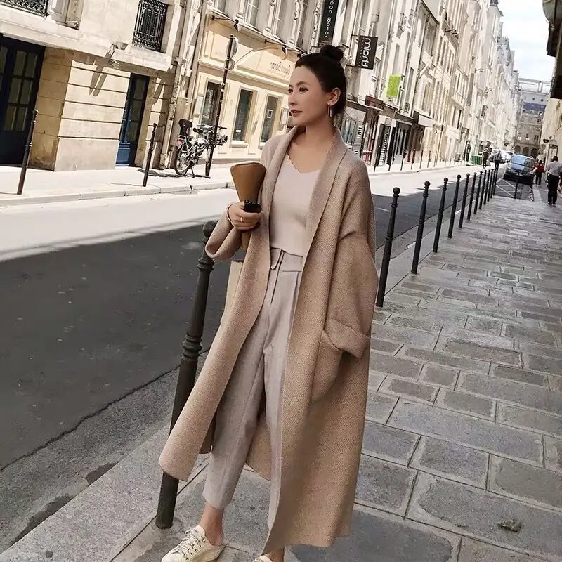 Female Long Cardigan Knitted Ladies Jacket Winter
