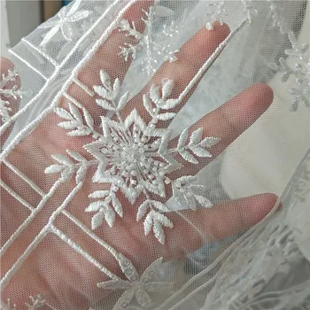 

Beaded Sequined Snowflake Embroidered Lace Fabric Wedding Dress DIY Fabric Children's Clothing Sewing Materials