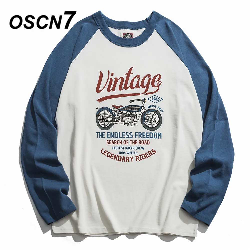 

OSCN7 Splice Men's Long Sleeve T-Shirts 2019 Fall Solid Colour Tshirts Men Hip Hop Casual Women Top Tee Streetwear 9324