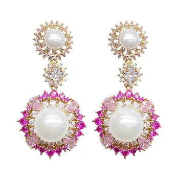 

Bilincolor White Pearl Red Cz Fashion Earrings