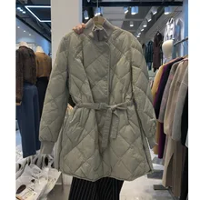 Dongdaemun,, Зимний стиль, корейский стиль, свободный крой, средней длины, пуховое хлопковое пальто, ромбовидная решетка, хлопковое пальто, женская мода