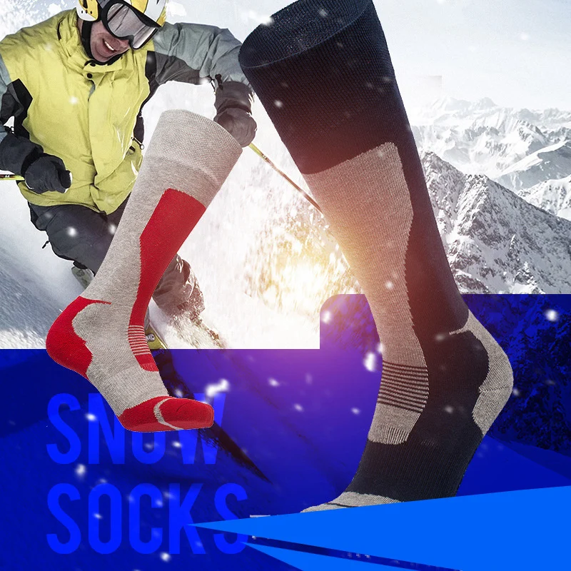 Мужские и женские длинные Лыжные носки, уличные спортивные носки для сноуборда, зимние носки, хлопковые плотные теплые носки, походные носки
