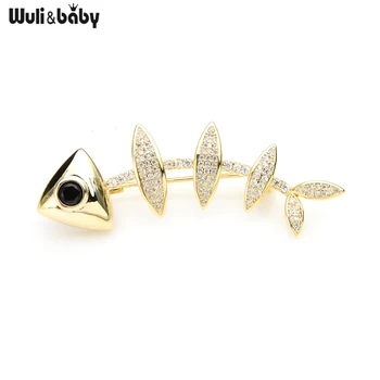 

Wuli&baby New Czech Rhinestone Fish Bone Brooches For Women Men Party Casual Office Brooch Pins Gifts