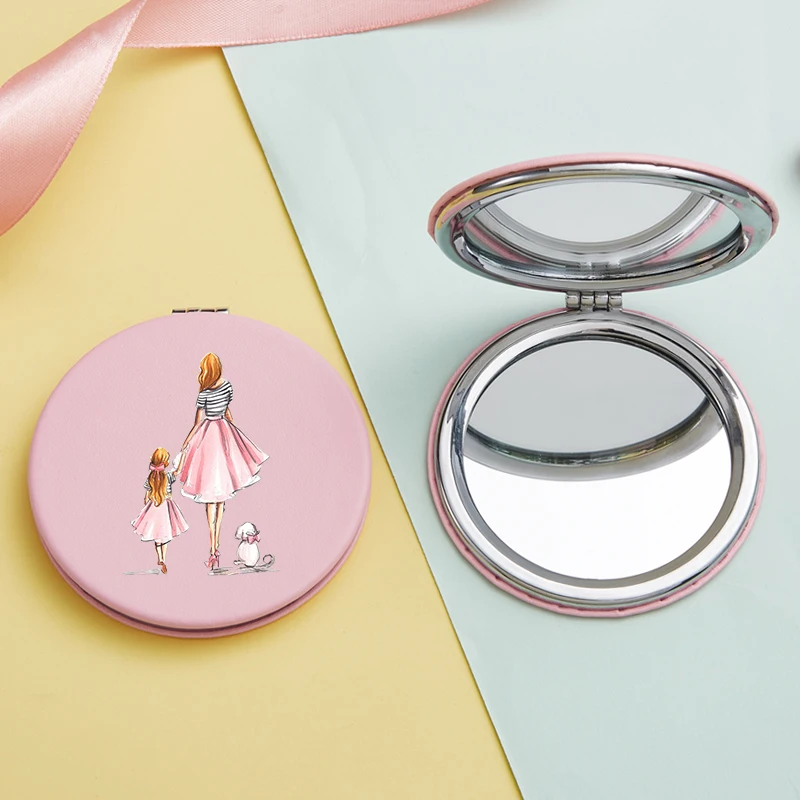 Mom And Baby Pattern 2X Mirror Lovely Personality Portable Round Mirror Mini Makeup Mirror Stylish Gift 4