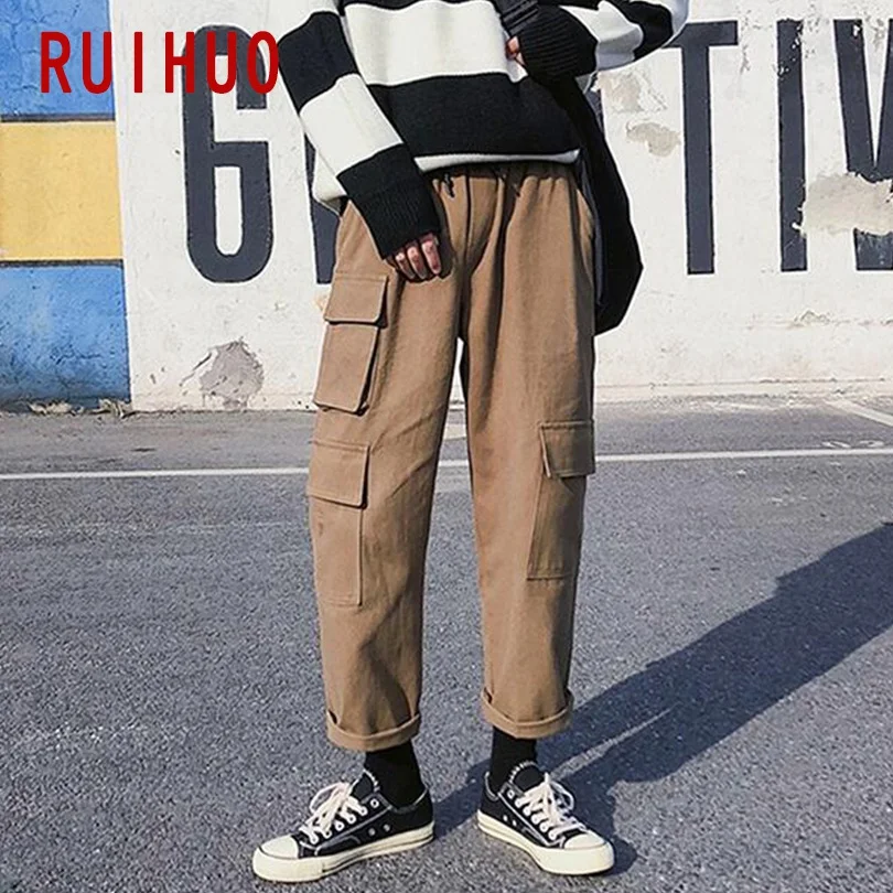 RUIHUO лодыжки-Длина грузовой Штаны Для мужчин японский уличная гарем Штаны, мужские брюки джоггеры Для мужчин Штаны в стиле «хип-хоп» впитывает пот и Штаны XXL