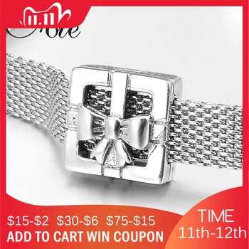 

Genuine 925 Sterling Silver Square hollow bow clips beads Fit Original Bracelet reflection Charm Jewelry making 2019