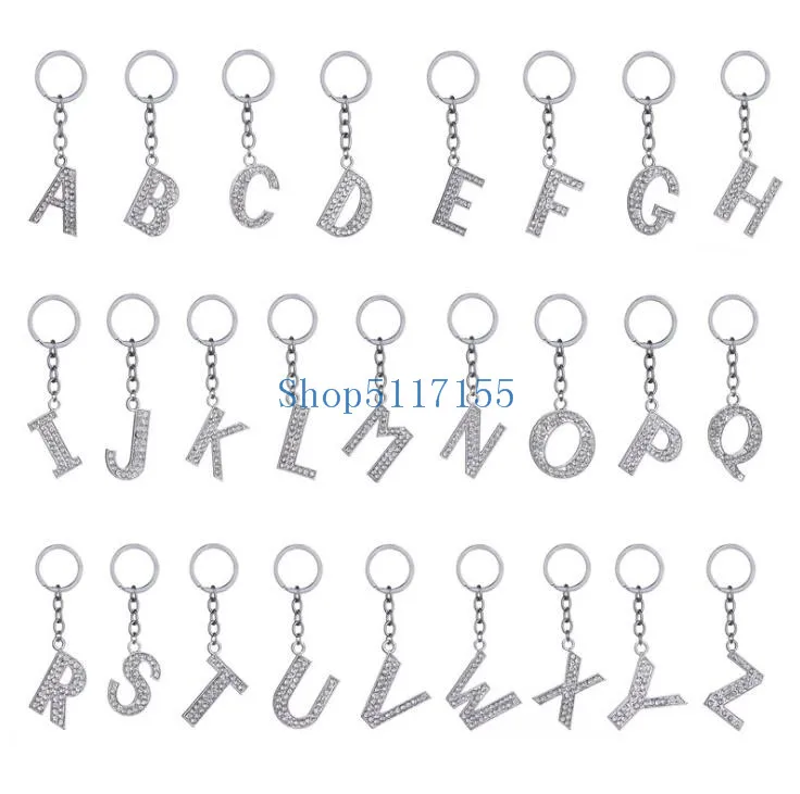 Crystal Rhinestone Alphabet Keyring Initial Letter Key Ring Chain Unisex Keychain Letters Gift