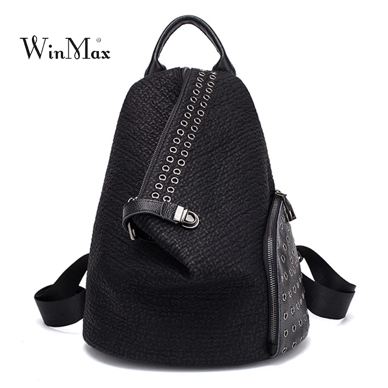 

New Rivet Backpack Women 2019 Fashion Split Leather Backpack Dual-use Female Function Small Travel Black Backpack Back Bag Bolsa