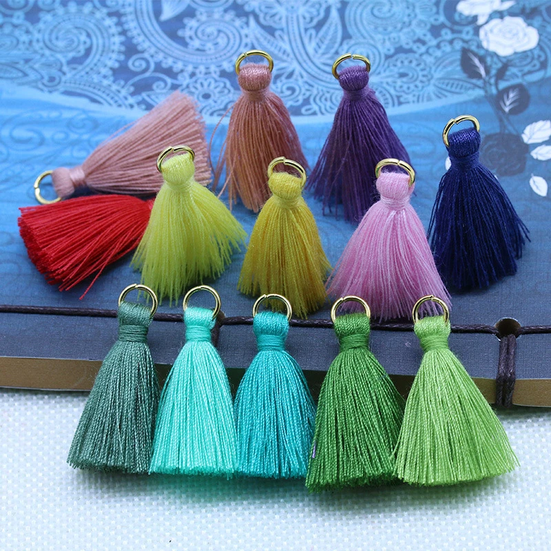 Description Picture 3 of item20-100Pcs Polyester Cotton Mini Metal Ring Tassel Trim DIY Hanging Ring Fringe Trim Garments Curtains Jewelry Decor Tassels Lace
