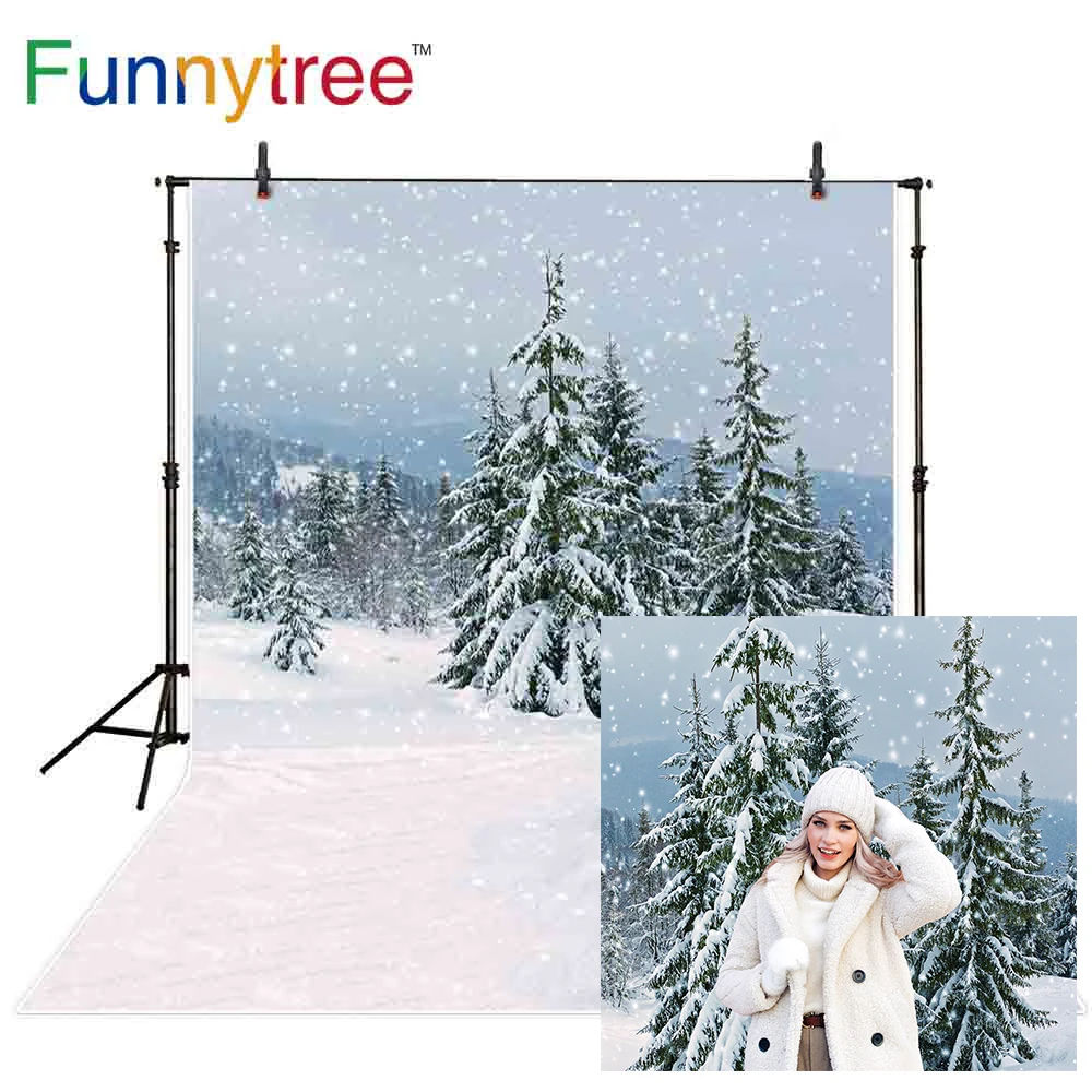 

Funnytree photo background studio winter snow Christmas backdrop forest landscape photography photocall bokeh vinyl photozone
