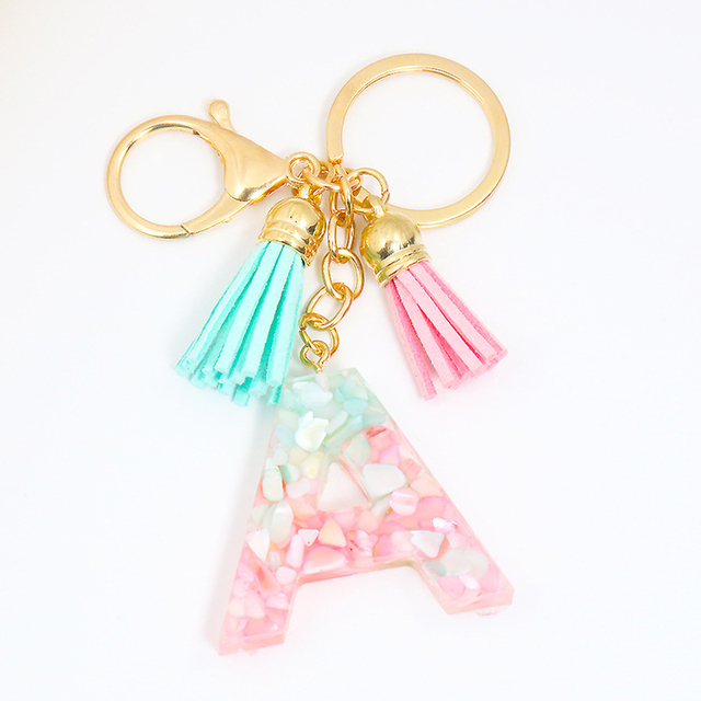 Acrylic Letter Keychains English Alphabet Crystal Women Key Chains Ring Tassels Keyring Holder Pendent Gift Accessory