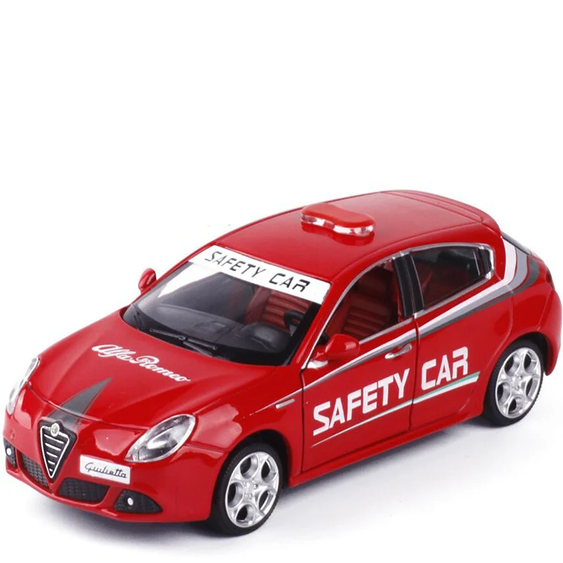 1/32 Alfa Romeo, игрушечный автомобиль безопасности для детей, литая модель литья под давлением, звук и светильник, игрушка для мальчиков, подарок для детей