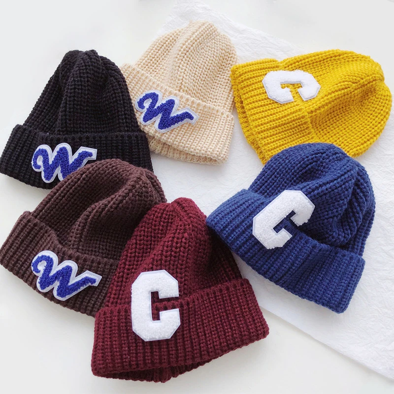 

Autumn Winter Baby Beanie Knitted Hats For Toddlers Children Letter Pattern Soft Thicking Warm Kids Boys Girls Casual Hats