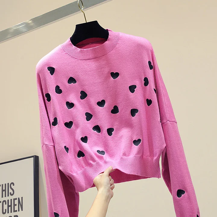 Вышитый пуловер "Love" свитер для Новинки для женщин осень свободные с длинным рукавом вязаный женский свитер-пуловер студенческий жакет