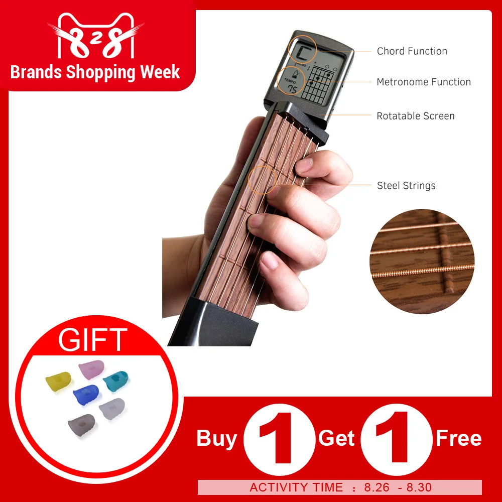 

Pocket Guitar Chord Trainer 6-String Folk Guitar Practice Tool Gadget 6 Frets with Rotatable Chords Chart Screen for Beginners