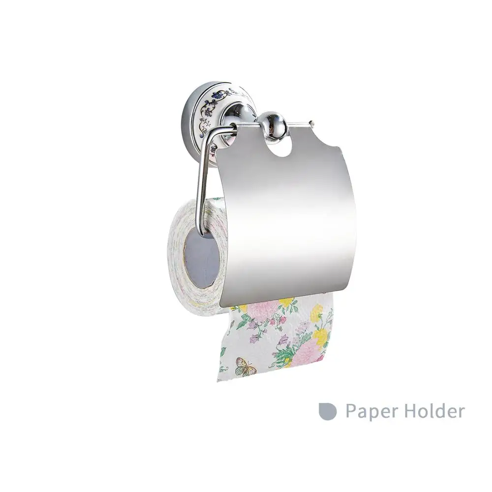 Paper Holder Аксессуары для ванной комнаты, керамический набор s, латунный хромированный держатель для туалетной щетки, вешалка для полотенец, аксессуары для ванной комнаты, набор керамических товаров для ванной комнаты - Цвет: Paper Holder