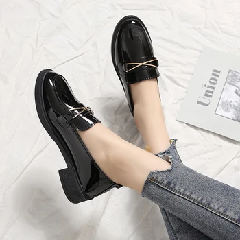 

Marlisasa Women Cute Sweet Round Toe Pu Leather Slip on Shoes Teenager Student School Flat Platform Shoes Cool Shoes F5811